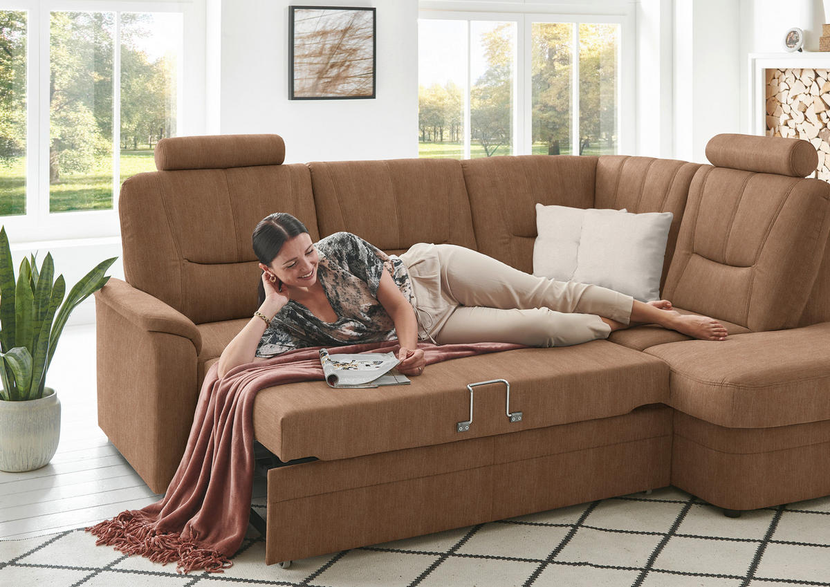 ECKSOFA Chenille Rostfarben  - Rostfarben/Schwarz, Konventionell, Kunststoff/Textil (235/185cm) - Beldomo Comfort