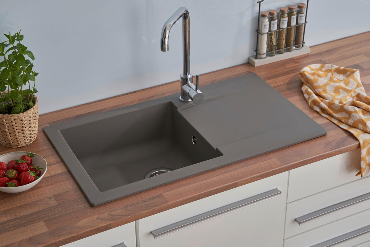 SPÜLE 1712DENVER78X44G  - Grau, Trend, Glas/Kunststoff (78/17/43,5cm) - Respekta