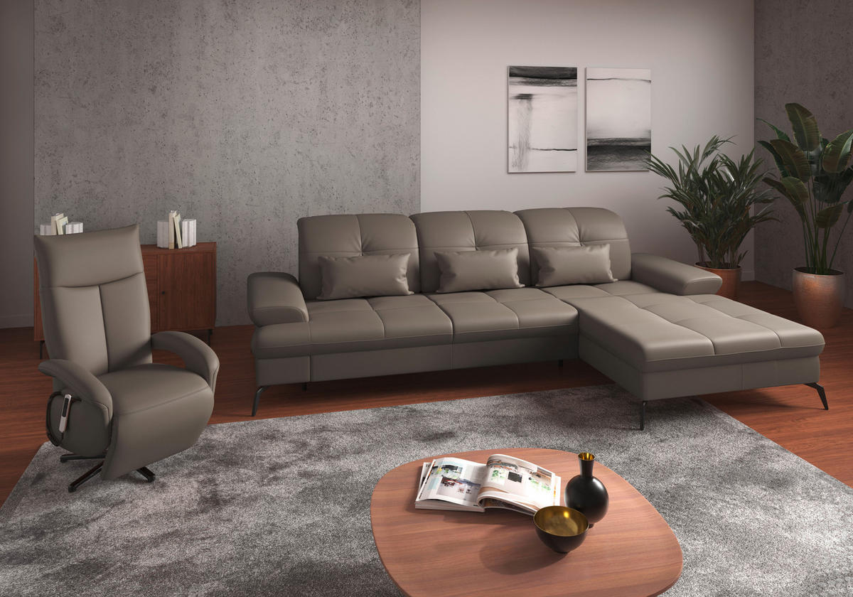 ECKSOFA in Echtleder Grau  - Schwarz/Grau, Konventionell, Leder/Metall (279/185cm) - Sit & More