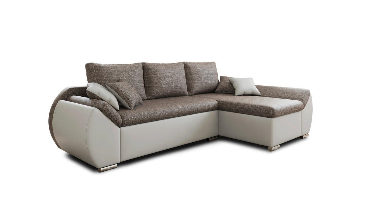 ECKSOFA  AURO Braun, Weiß  - Silberfarben/Braun, Design, Kunststoff/Textil (275/155cm) - MID.YOU