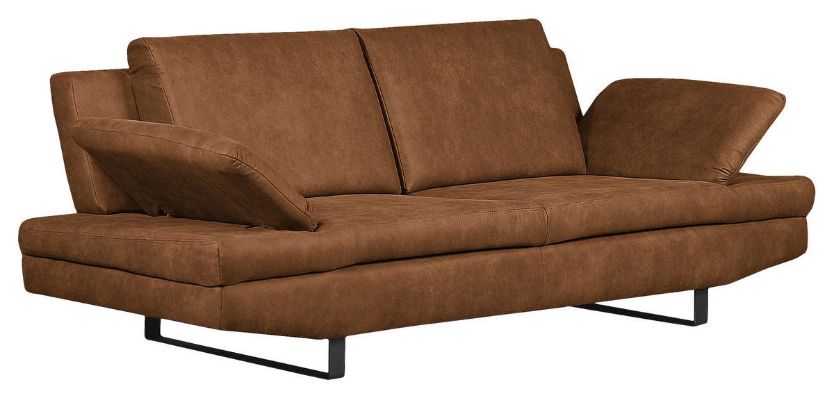 3-SITZER-SOFA in Mikrofaser Cognac  - Cognac/Schwarz, Design, Textil/Metall (218/78/88cm) - MID.YOU