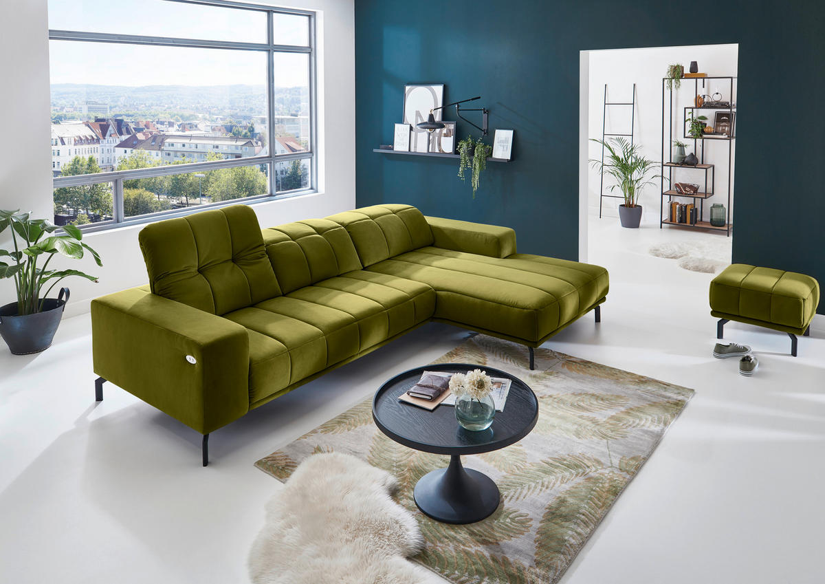 ECKSOFA in Velours Grün  - Schwarz/Grün, Design, Textil/Metall (293/195cm) - Beldomo Style