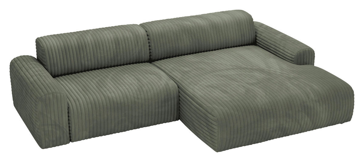 ECKSOFA in Cord Olivgrün  - Schwarz/Olivgrün, Design, Kunststoff/Textil (292/178cm) - Livetastic