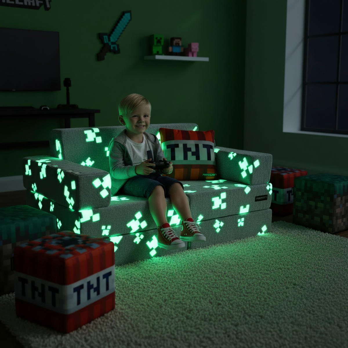 JUGEND- UND KINDERSOFA Minecraft in Grau  - Rot/Grau, Trend, Textil (120/60/60cm) - Minecraft