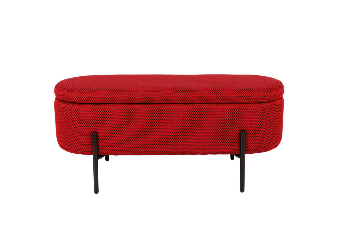 HOCKERBANK in Metall, Textil Rot, Schwarz  - Rot/Schwarz, Design, Textil/Metall (95/43/36cm)