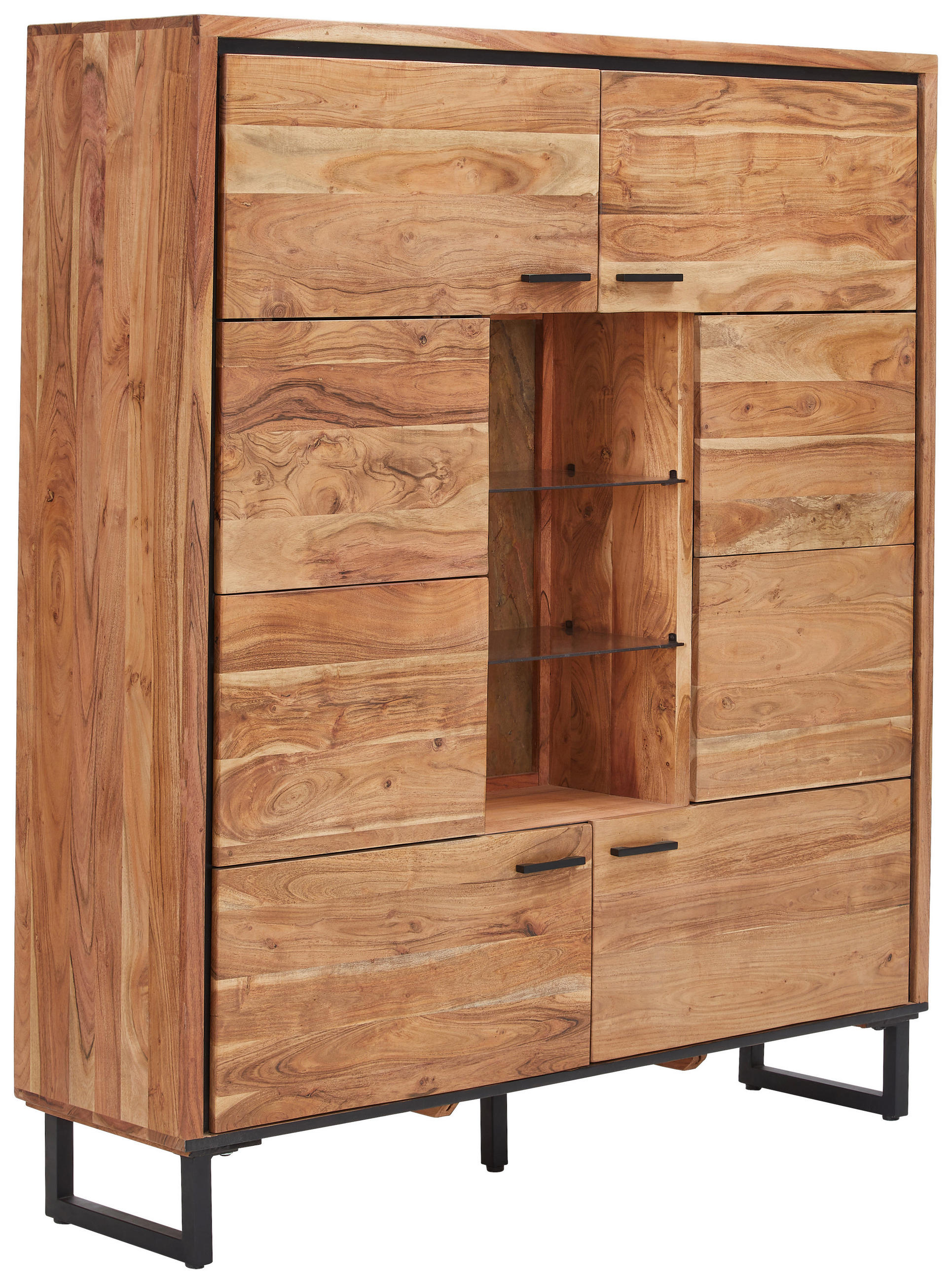 HIGHBOARD  in 145/165/40 cm  - Schwarz/Akaziefarben, Modern, Glas/Holz (145/165/40cm) - Carryhome