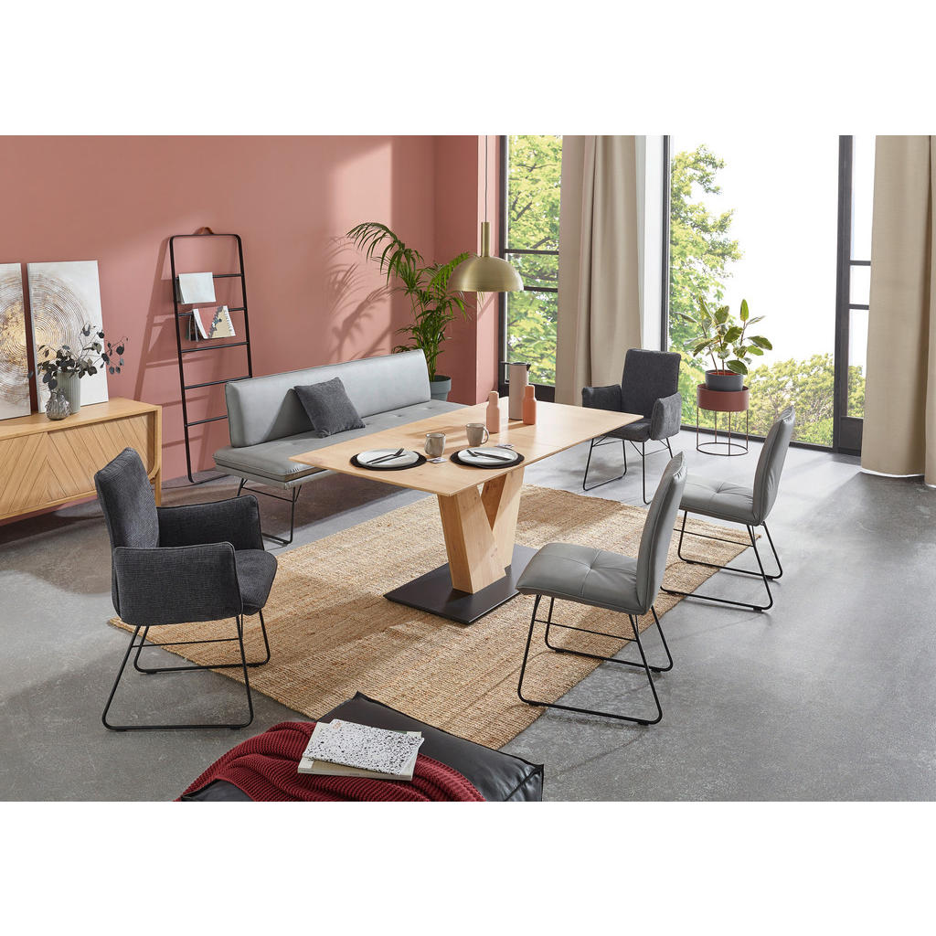 Thumbnail - Dieter Knoll Sitzbank, Anthrazit, Schwarz, Metall, Textil, 3-Sitzer, 195x87x65 cm, Emas, Fußauswahl, Lederauswahl, Stoff...