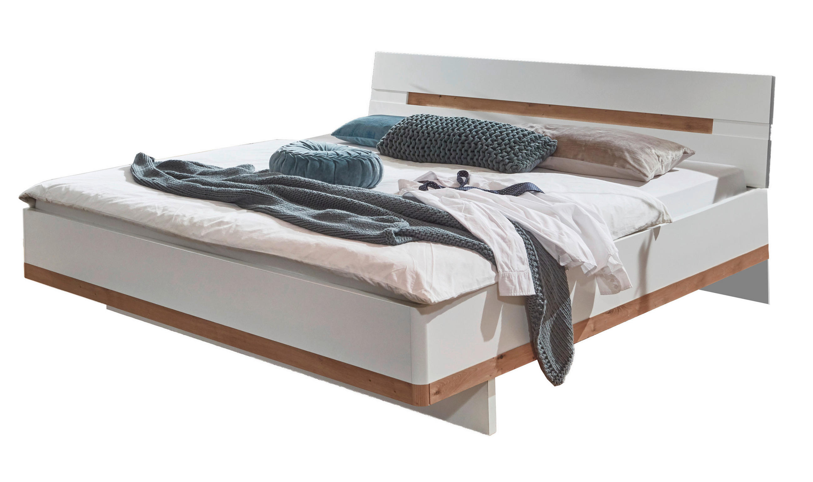 Pat Futon, 160/200 cm, alb, stejar Artisan - alb/stejar Artisan, Konventionell, material pe bază de lemn (160/200cm) - Carryhome