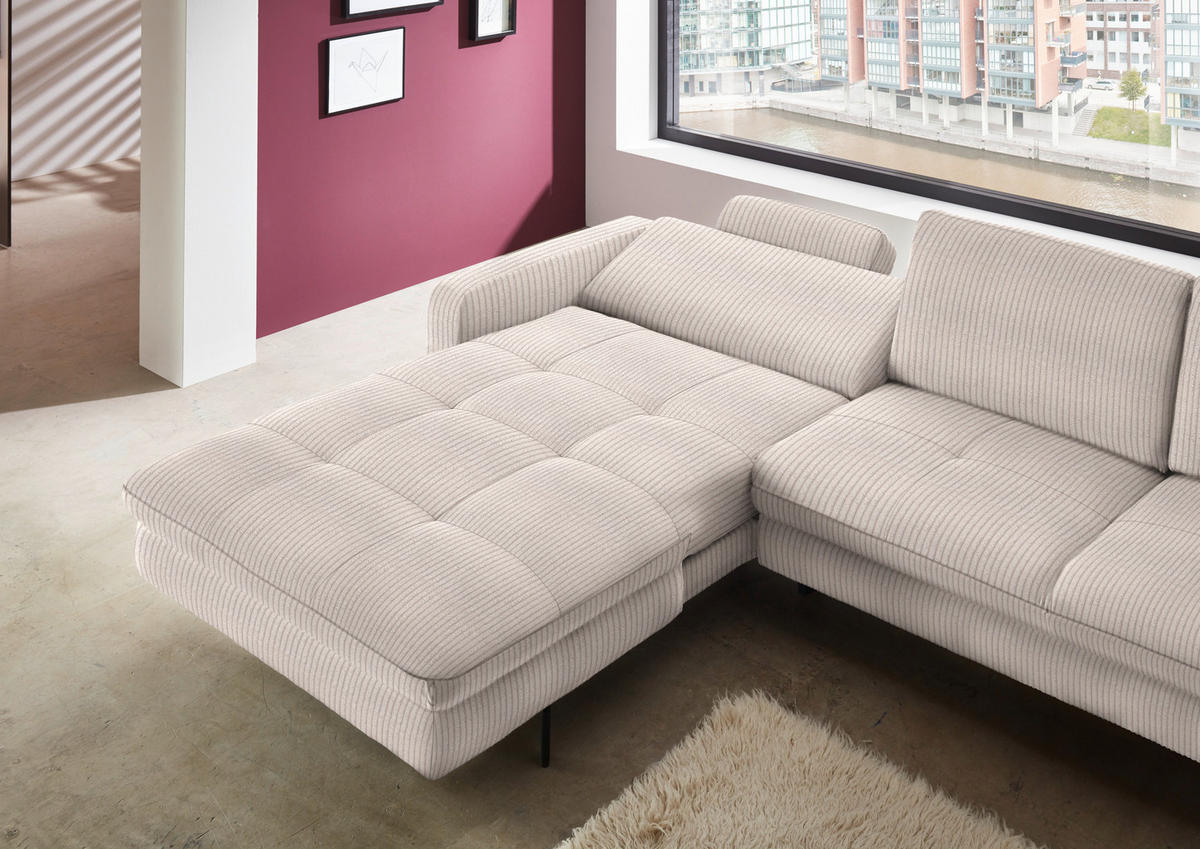 ECKSOFA in Cord Hellbraun  - Hellbraun/Schwarz, Design, Textil/Metall (178/302cm) - Beldomo Style