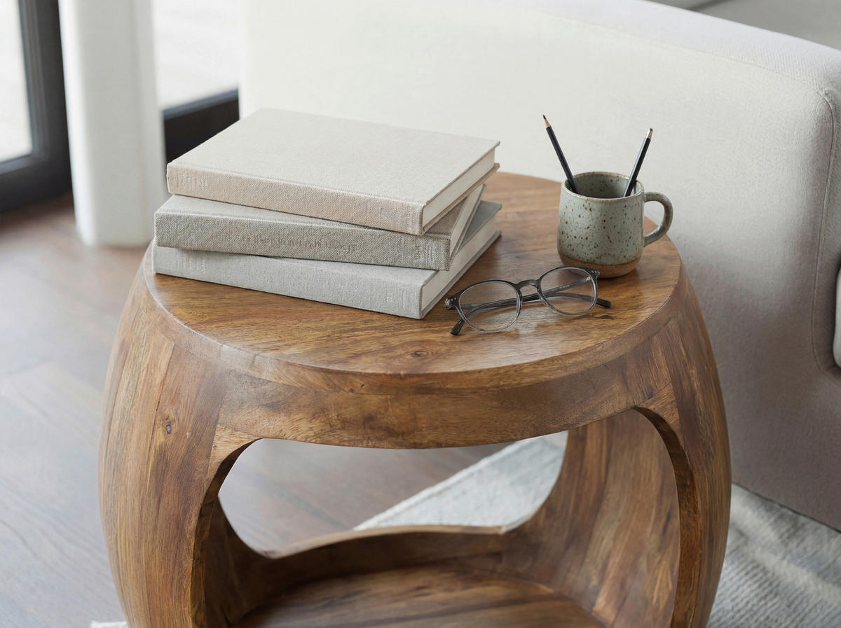 BEISTELLTISCH 50/50/40 cm WL7.432 Mangoholz massiv Braun rund  - Braun, Design, Holz (50/50/40cm) - MID.YOU