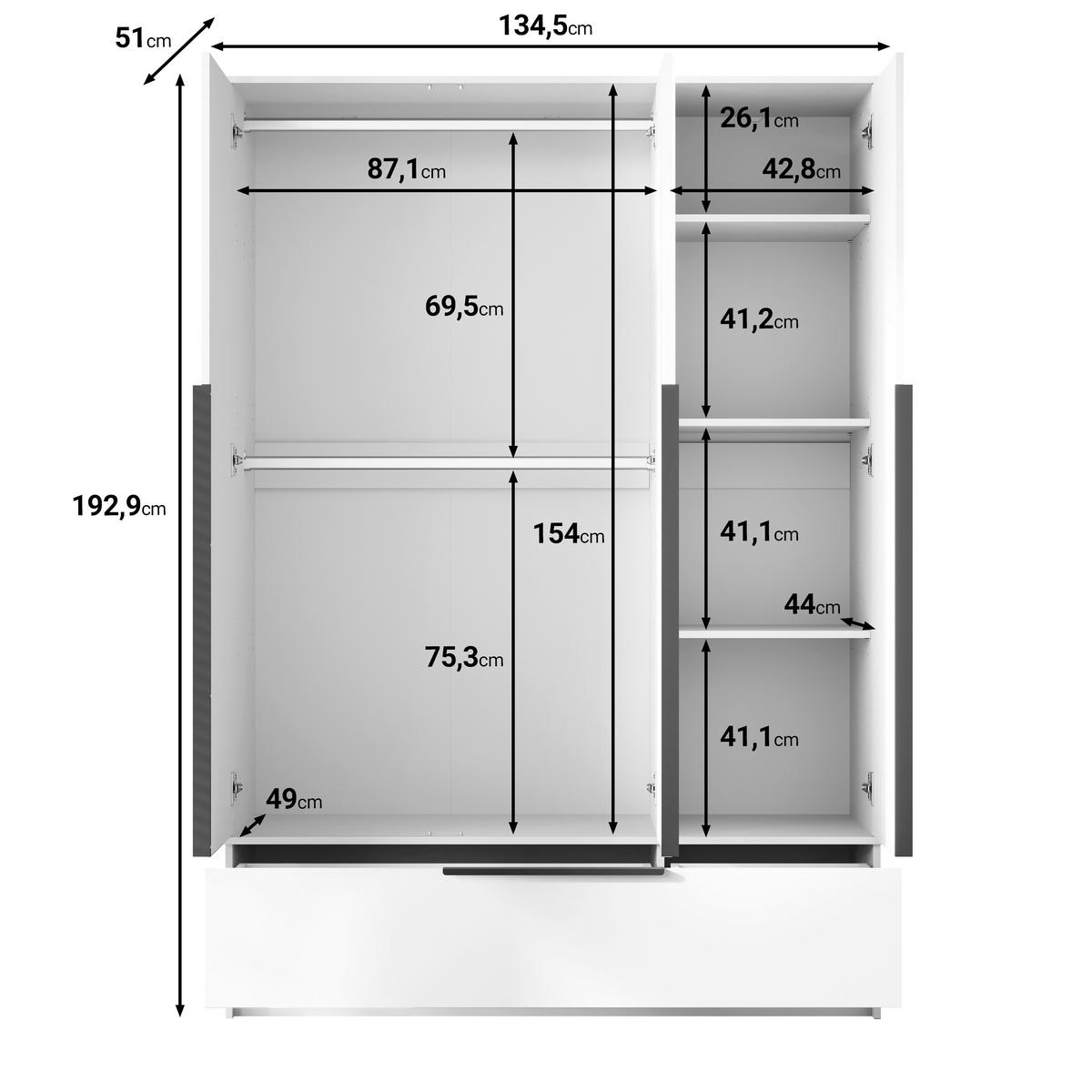 KLEIDERSCHRANK Beige, Kaschmir  - Kaschmir/Beige, Konventionell, Holzwerkstoff/Metall (134,5/192,9/51cm) - MID.YOU