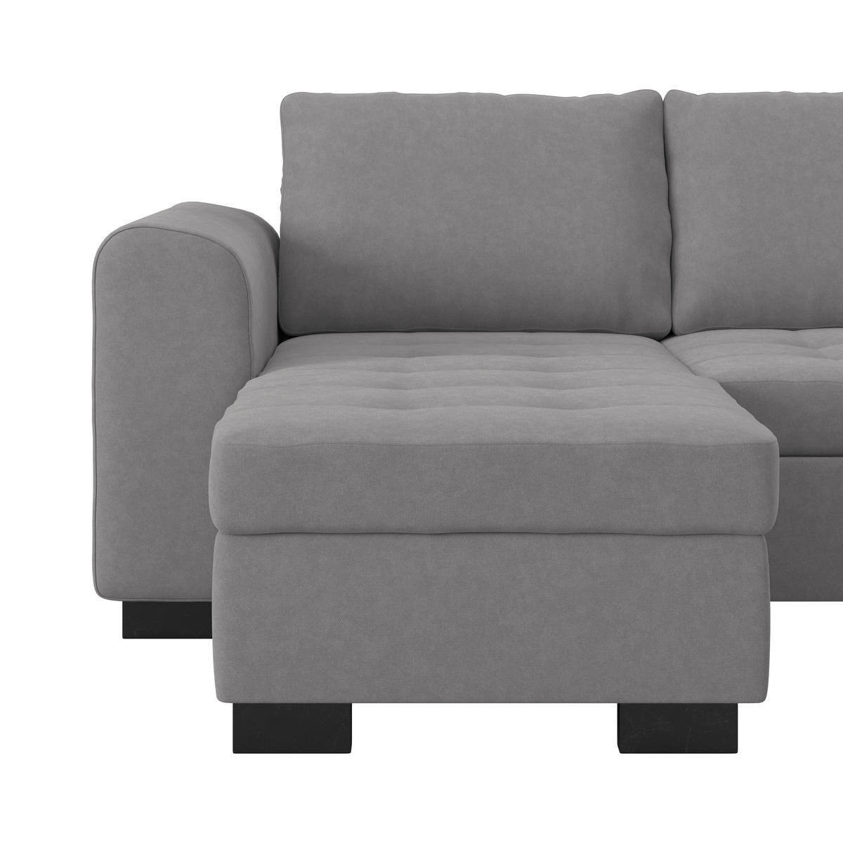 WOHNLANDSCHAFT Grau Mikrofaser  - Schwarz/Grau, MODERN, Kunststoff/Textil (155/305/178cm) - P & B