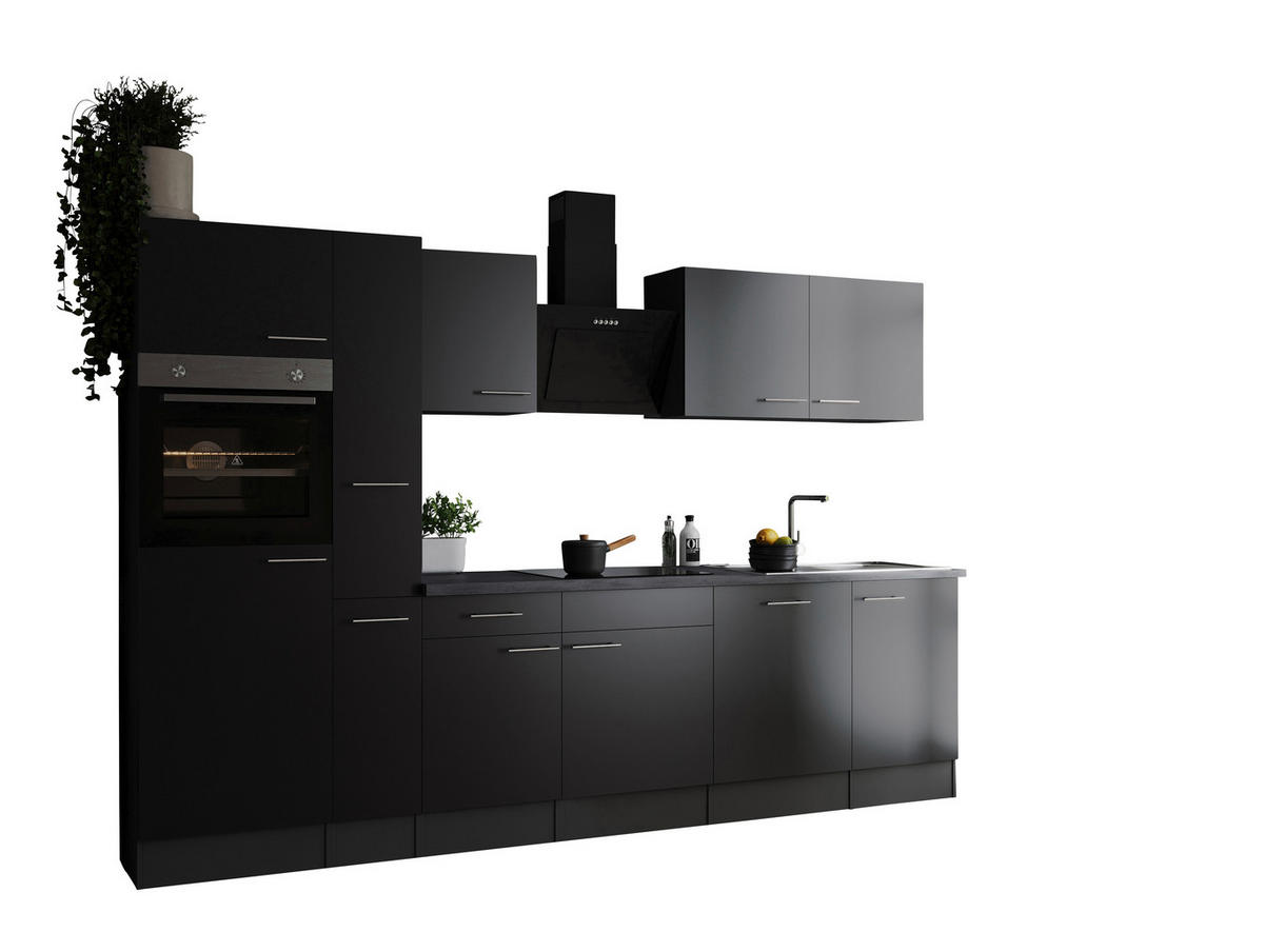 KÜCHENBLOCK 310 cm   in Grau, Schwarz  - Silberfarben/Schwarz, Design, Holzwerkstoff/Metall (310cm) - Respekta