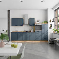KÜCHENBLOCK Easytouch 330 cm  in Eichefarben, Dunkelblau  - Eichefarben/Schwarz, MODERN, Holzwerkstoff/Metall (330cm) - Nobilia