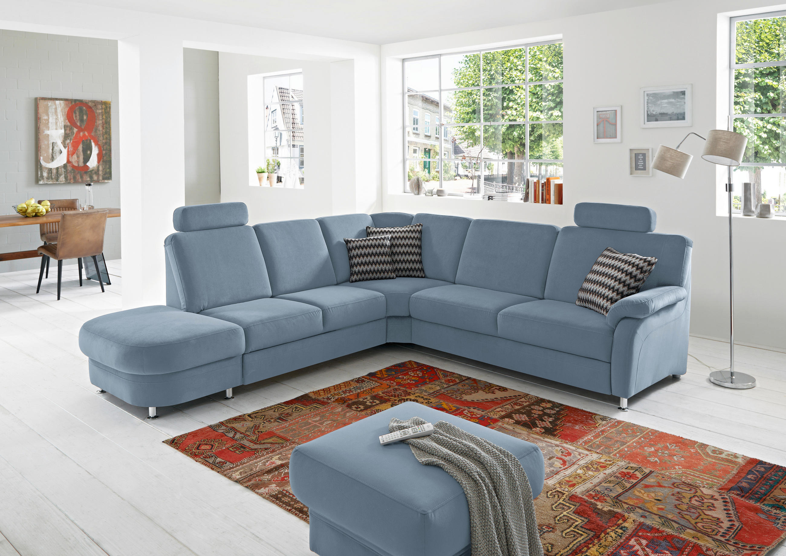 ECKSOFA in Flachgewebe Blau  - Blau/Alufarben, Konventionell, Textil/Metall (287/269cm) - Beldomo System