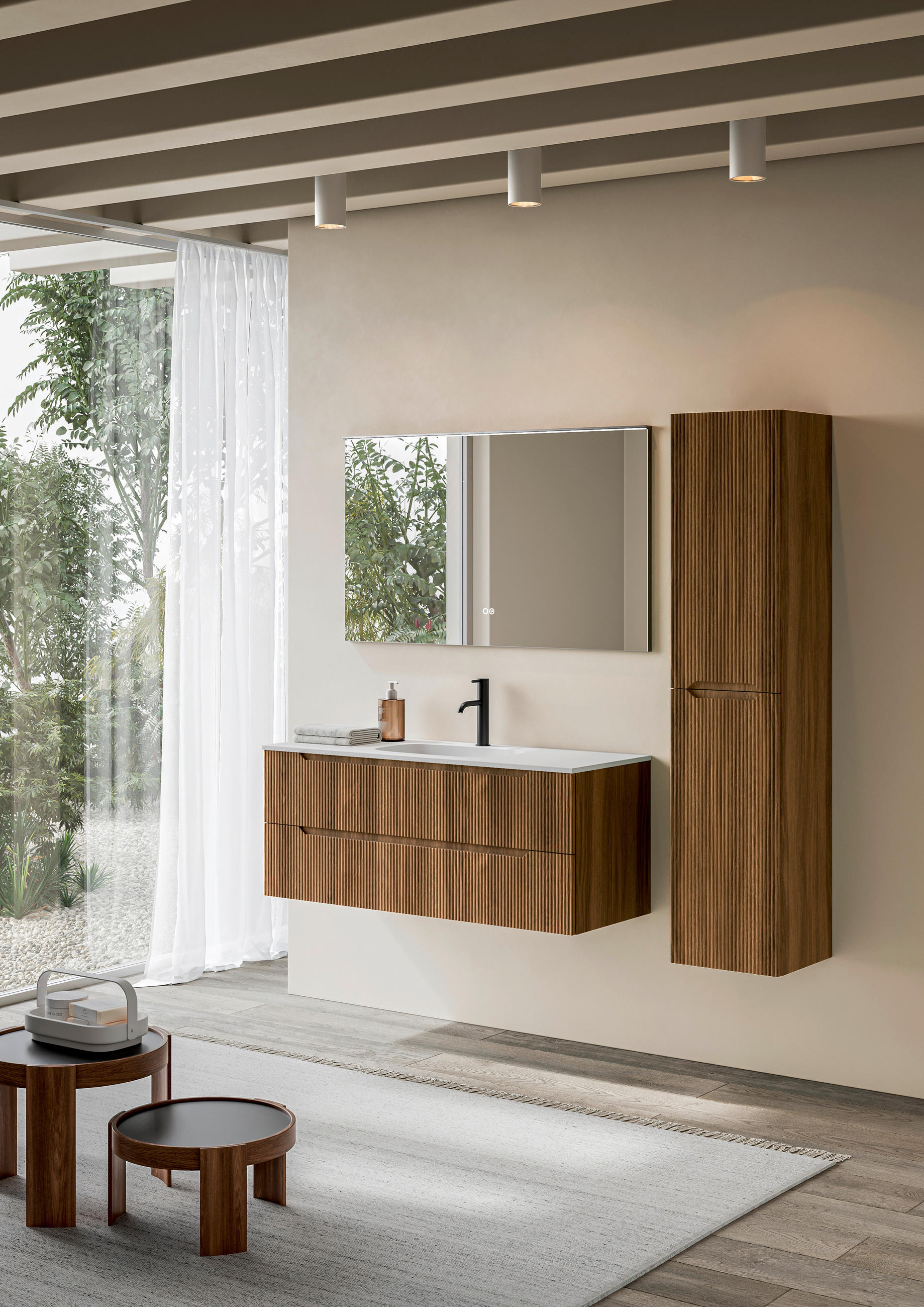 BADEZIMMER 3-teilig  in 100 cm  - Walnussfarben/Weiß, KONVENTIONELL, Holzwerkstoff/Stein (100cm) - Belluti
