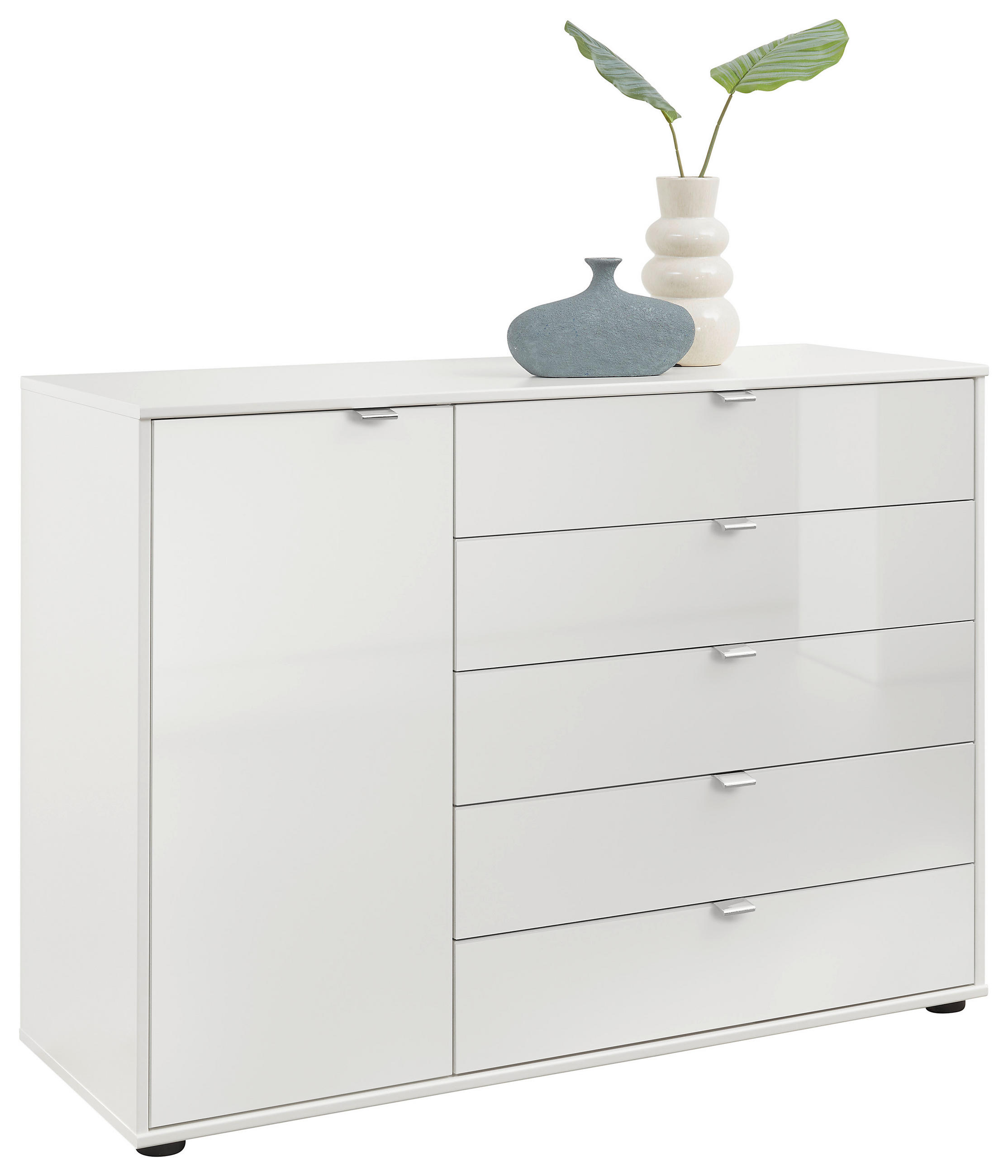 KOMMODE , 120/86/43 cm, 5 Schublade(n)  - Chromfarben/Schwarz, Design, Glas/Holzwerkstoff (120/86/43cm) - Dieter Knoll