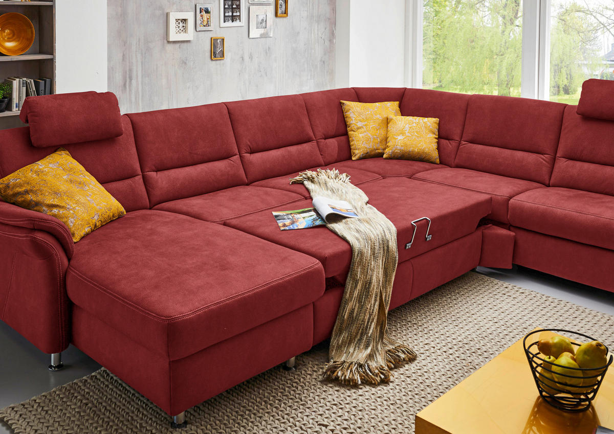 WOHNLANDSCHAFT in Mikrofaser Rot  - Rot/Alufarben, Konventionell, Textil/Metall (173/330/262cm) - Beldomo System