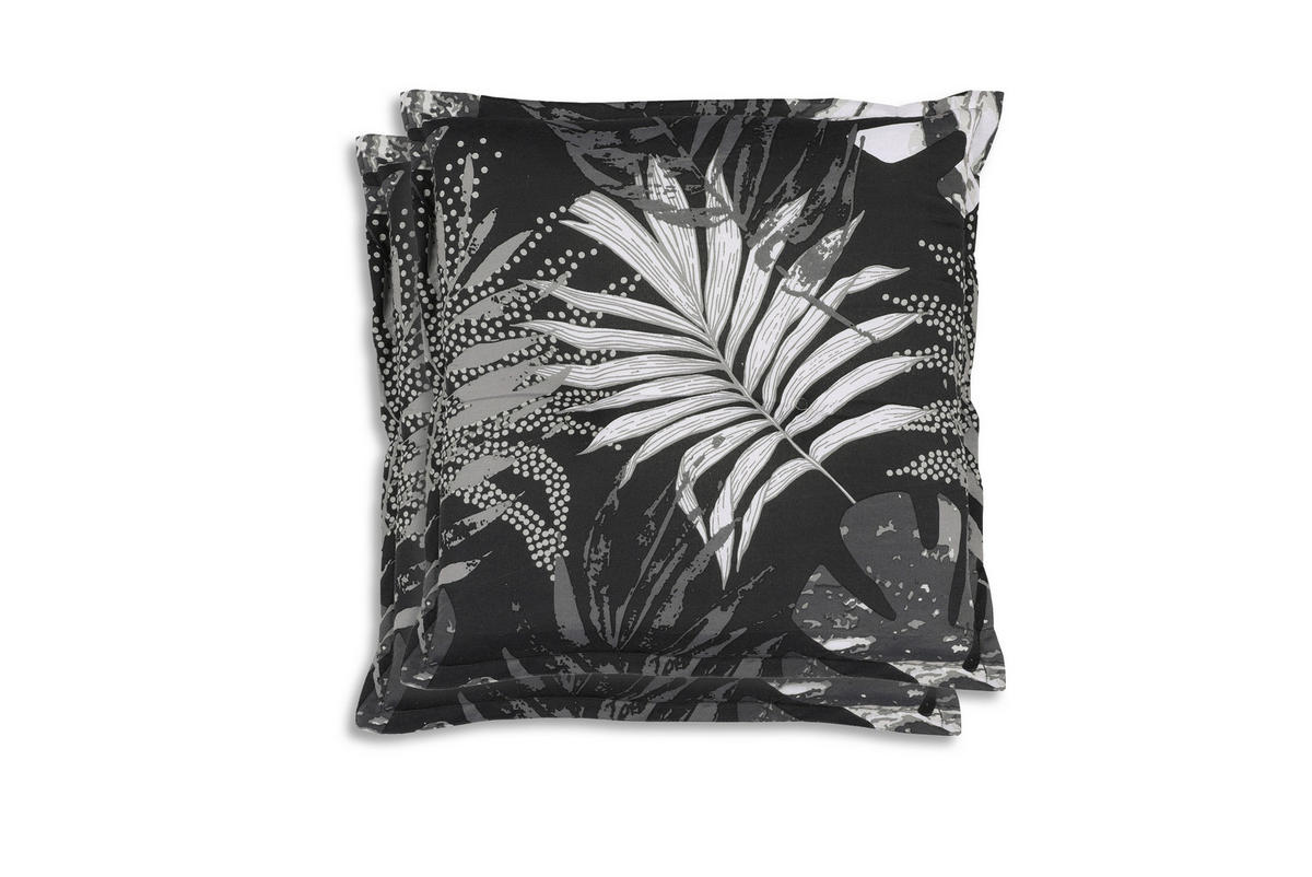 GARTENSITZKISSEN 2-er Set Blätter  - Schwarz/Weiß, Basics, Textil (50/7/50cm)
