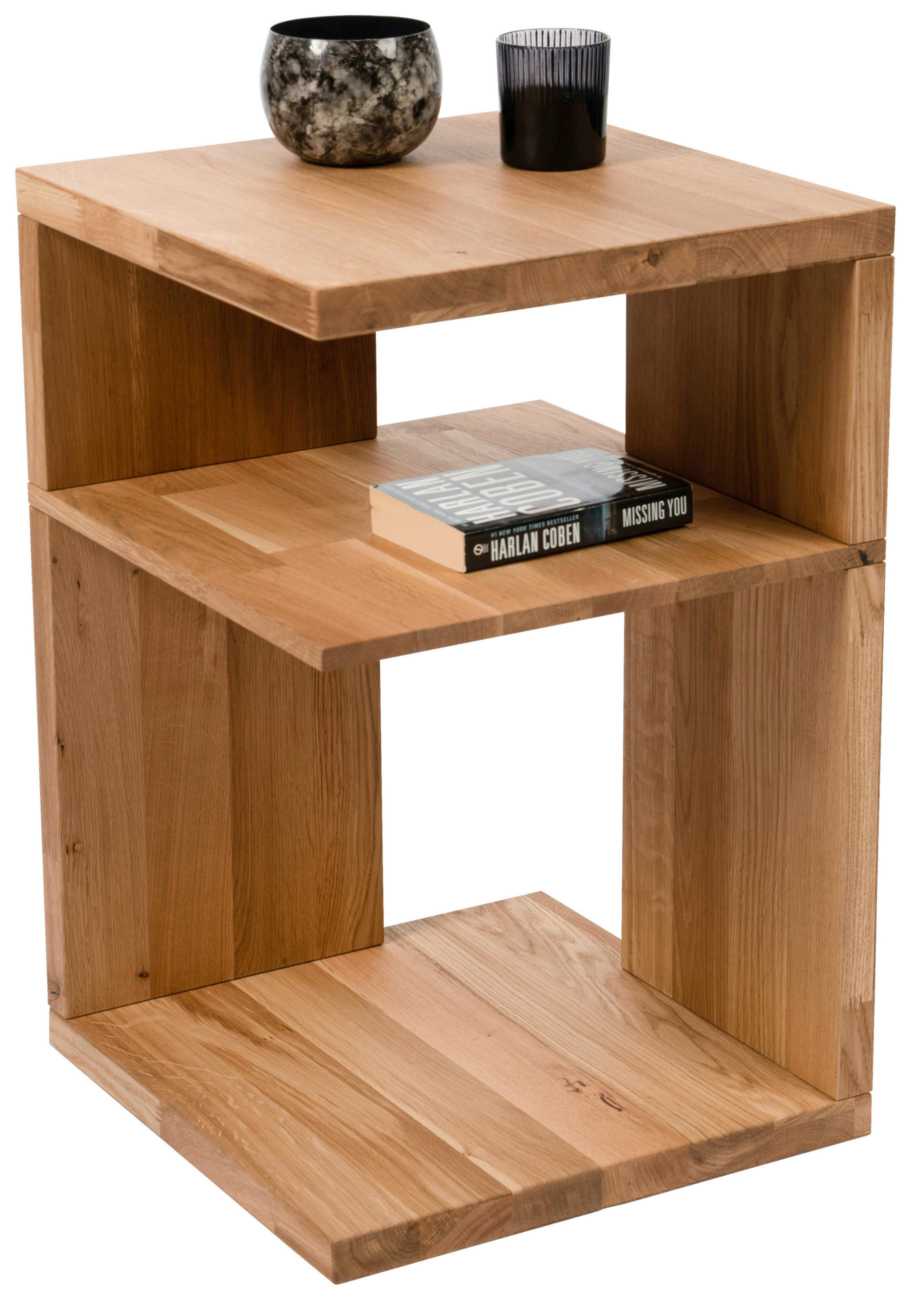 Thumbnail - Beistelltisch, Wildeiche, Holz, Wildeiche, massiv, rechteckig, Bodenplatte, 40x60x40 cm, offenes Fach, Wohnzimmer, Wohnz...