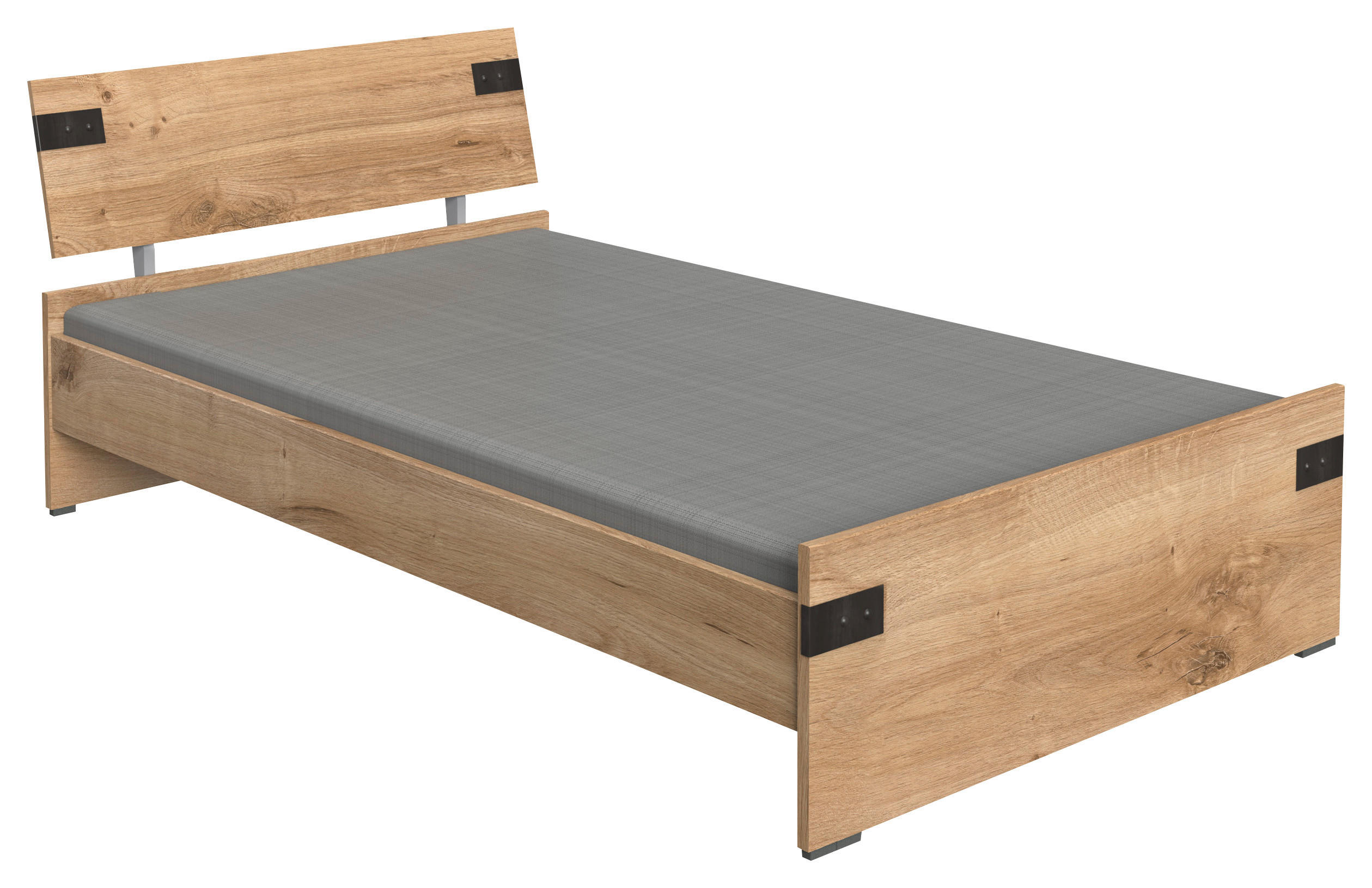 Bett in Graphitfarben, Eichefarben