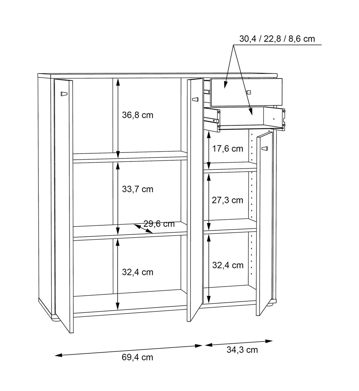 KOMMODE 108,8/85,5/34,8 cm  in Weiss  - Weiss/Alufarben, Design, Holzwerkstoff (108,8/85,5/34,8cm)