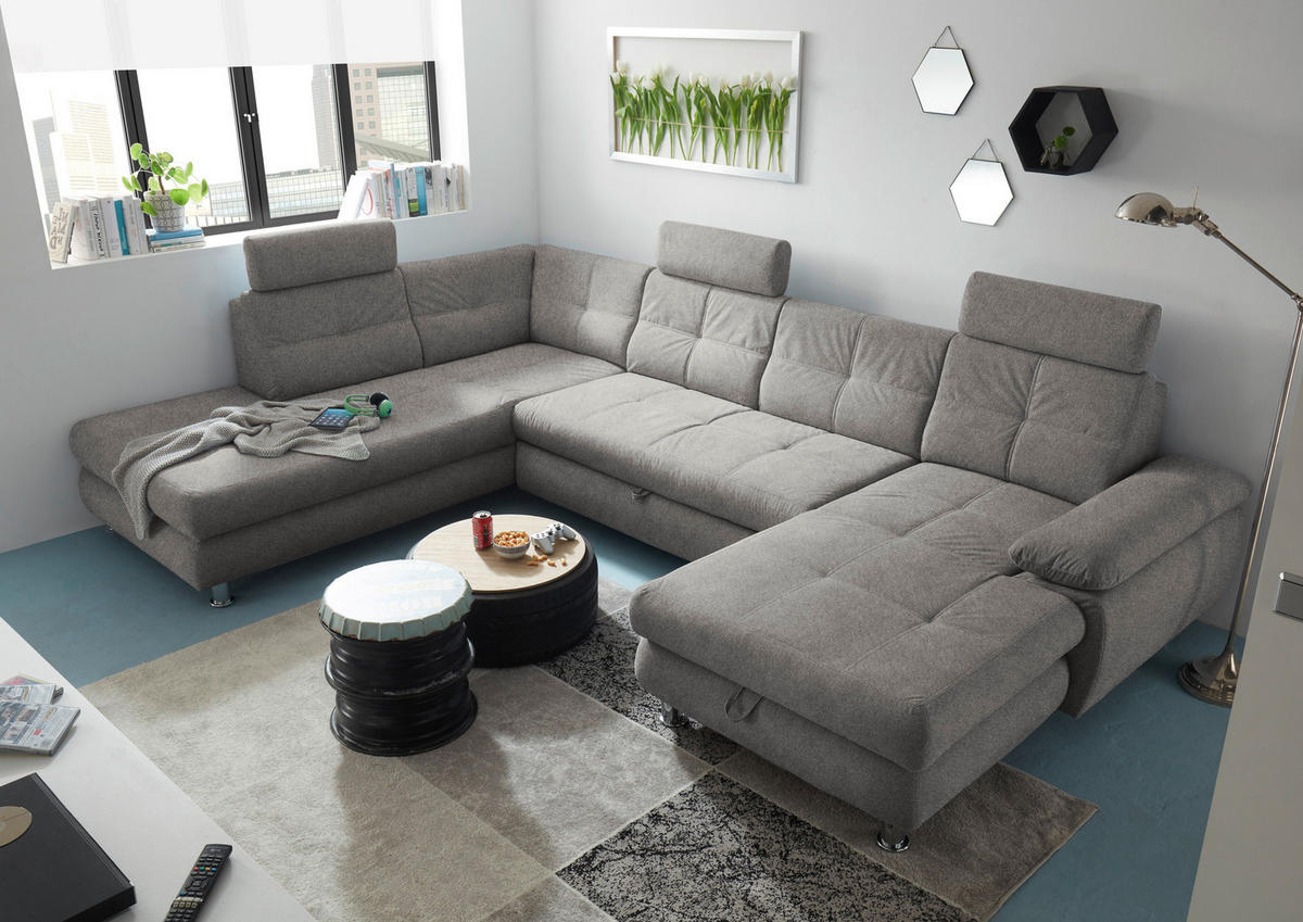 WOHNLANDSCHAFT Silberfarben Webstoff  - Silberfarben, MODERN, Kunststoff/Textil (233/349/177cm) - MID.YOU