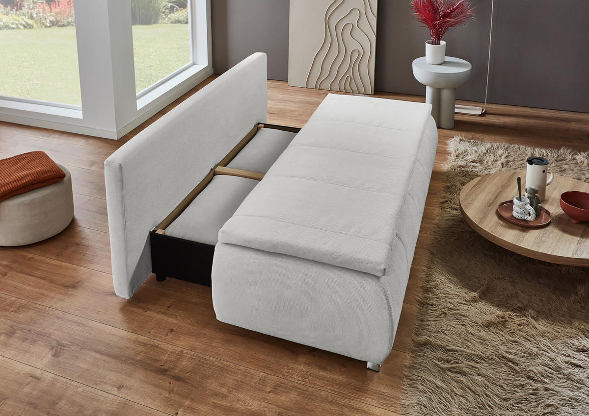 SCHLAFSOFA Webstoff Naturfarben  inkl. Rückenkissen, Armlehnenkissen, Bettkasten, Schlaffunktion, Topper, Rücken echt  - Chromfarben/Naturfarben, KONVENTIONELL, Holz/Kunststoff (207/91/90cm) - Carryhome