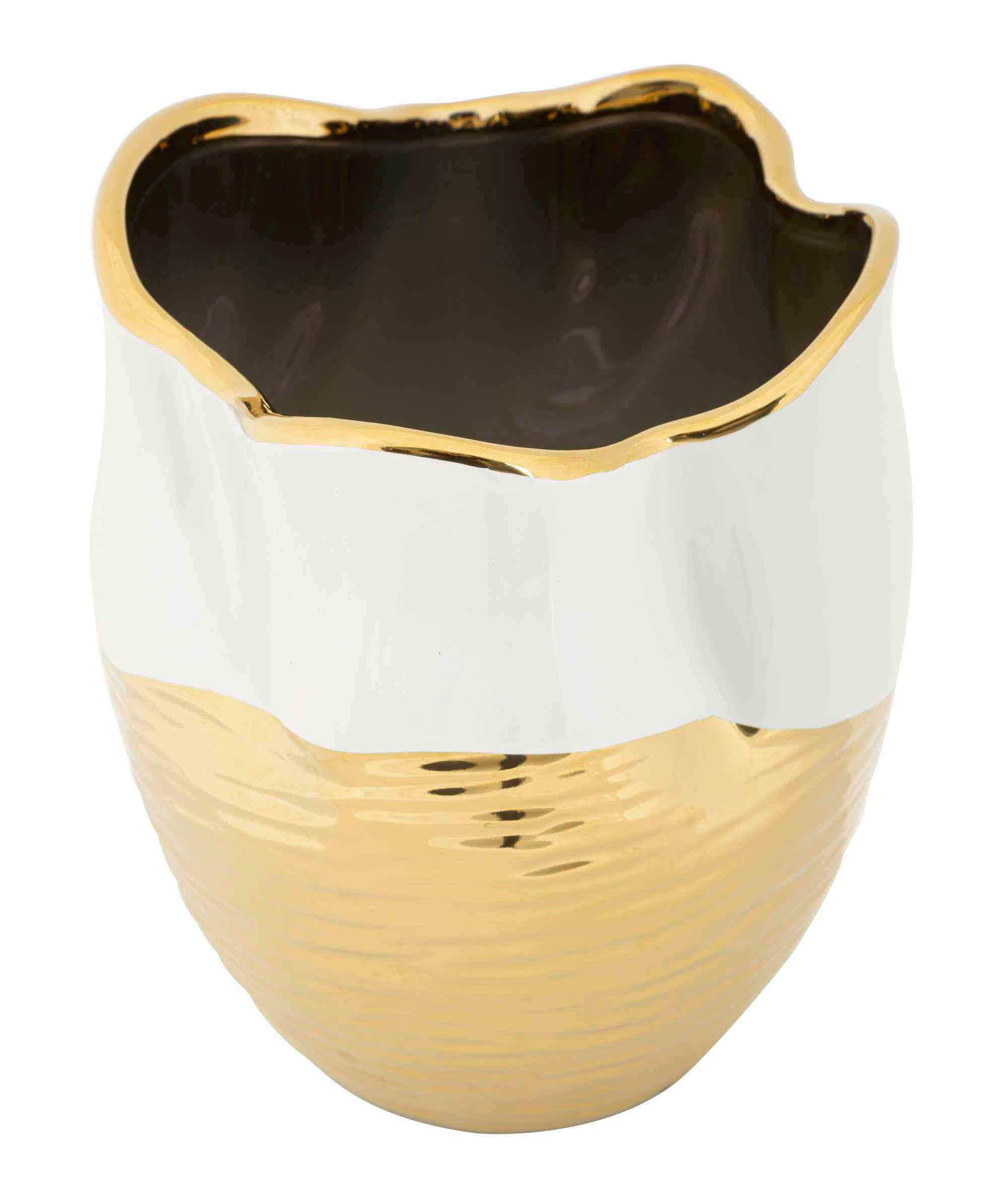 Thumbnail - Vase, Weiß, Gold, Keramik, 20x25x20 cm, Dekoration, Vasen, Keramikvasen