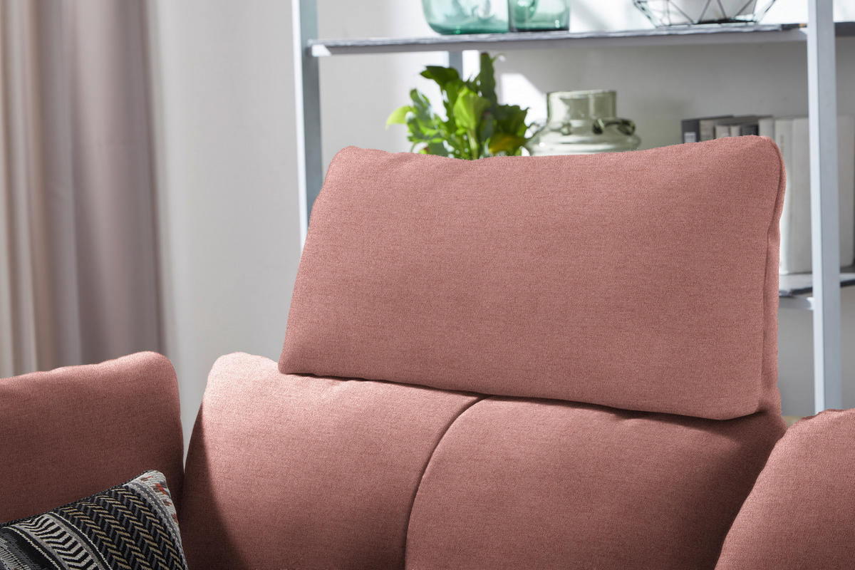 ECKSOFA in Flachgewebe Altrosa  344/157 cm  - Schwarz/Altrosa, Design, Textil/Metall (344/157cm) - Chilliano