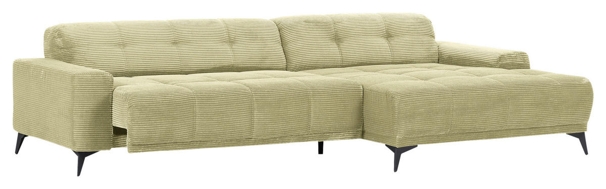 ECKSOFA in Cord Hellgrün  - Schwarz/Hellgrün, Konventionell, Textil/Metall (295/165cm) - Carryhome