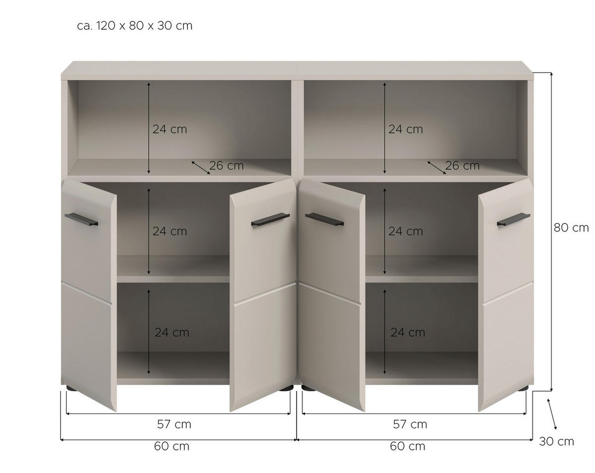BADEZIMMER 2-teilig  in 120 cm  - Kaschmir/Schwarz, Trend, Holzwerkstoff/Kunststoff (120cm) - MID.YOU