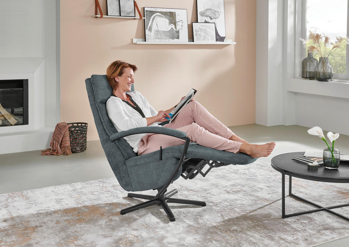 RELAXSESSEL in Textil Blaugrau  - Blaugrau/Schwarz, Design, Textil/Metall (76/110/83cm) - Beldomo Speed