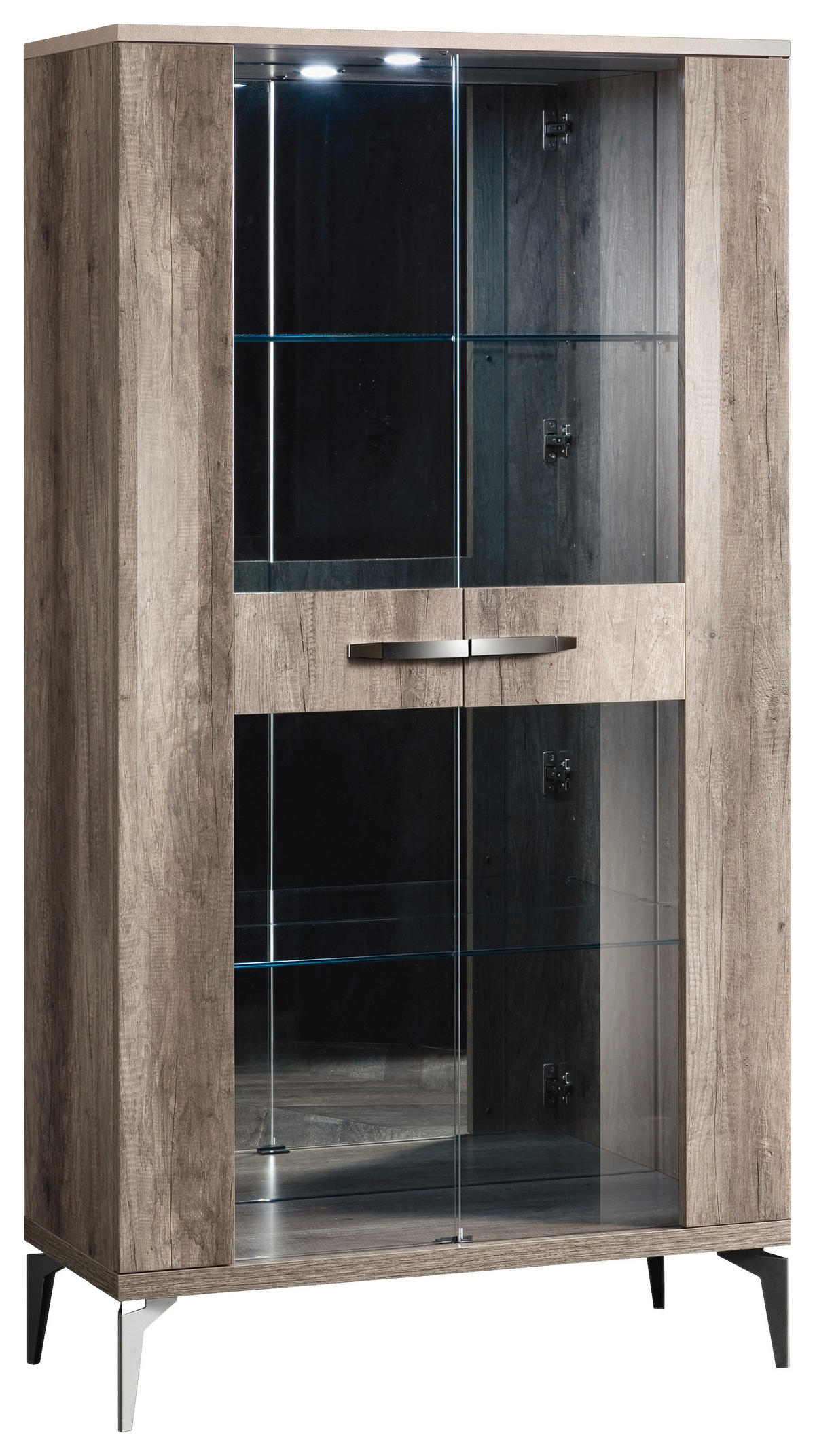 VITRIN tölgyfa színű, világosbarna  - tölgyfa színű/mokka, Basics, faalapú anyag/üveg (97/184/42cm) - Novel