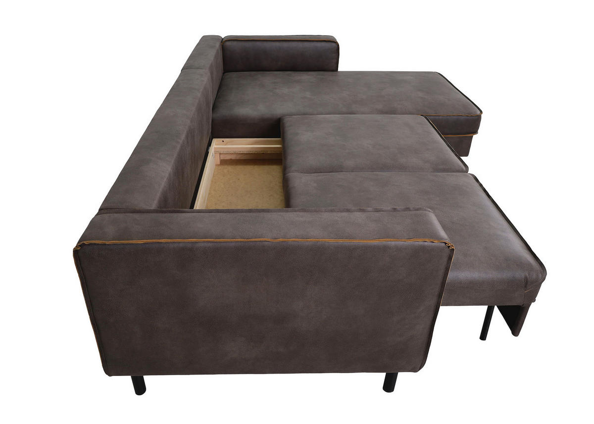 ECKSCHLAFSOFA WATKINS Dunkelgrau Echtleder Lederlook, Mikrofaser  - Dunkelgrau/Schwarz, MODERN, Leder/Textil (232/161cm) - Trendmanufaktur