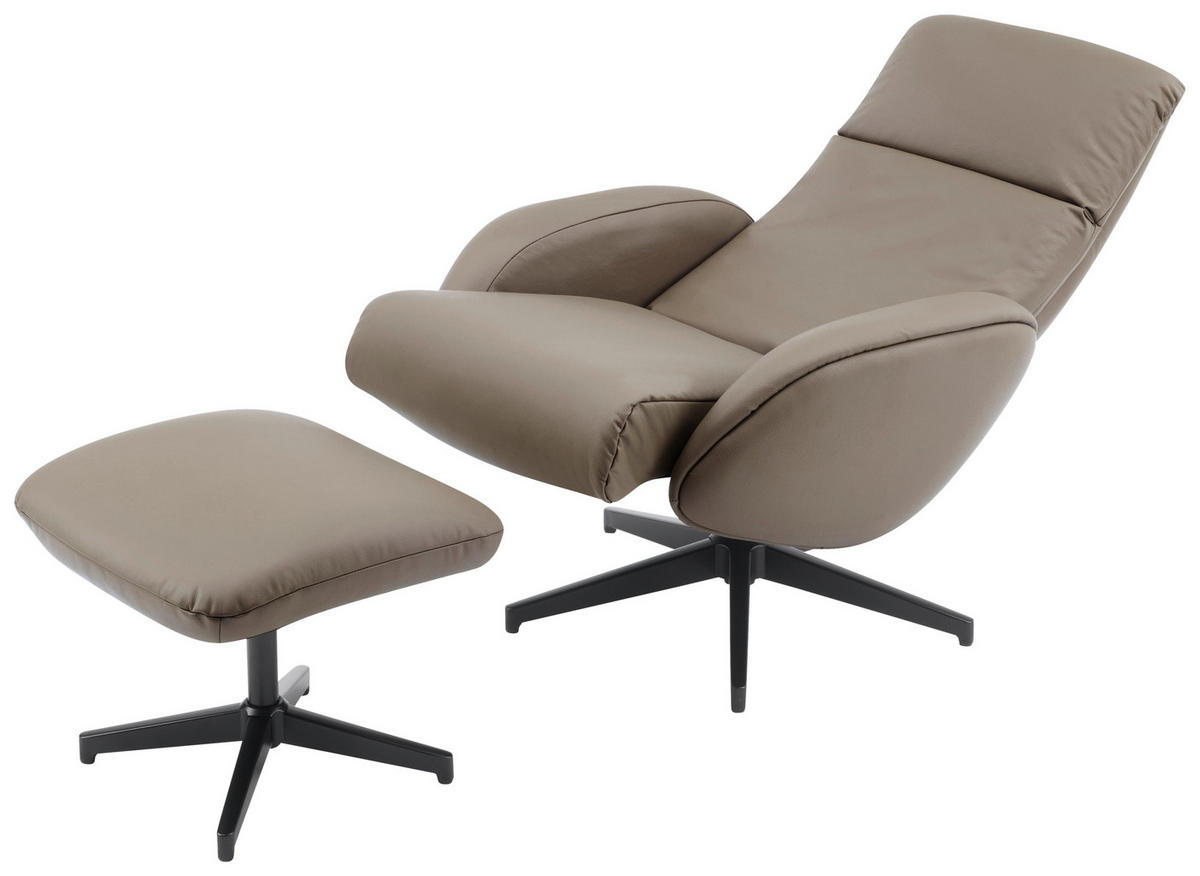 RELAXAČNÍ KŘESLO S TABURETEM, textil, kůže, šedohnědá - černá/šedohnědá, Design, kov/textil (77/107/75cm) - Livetastic