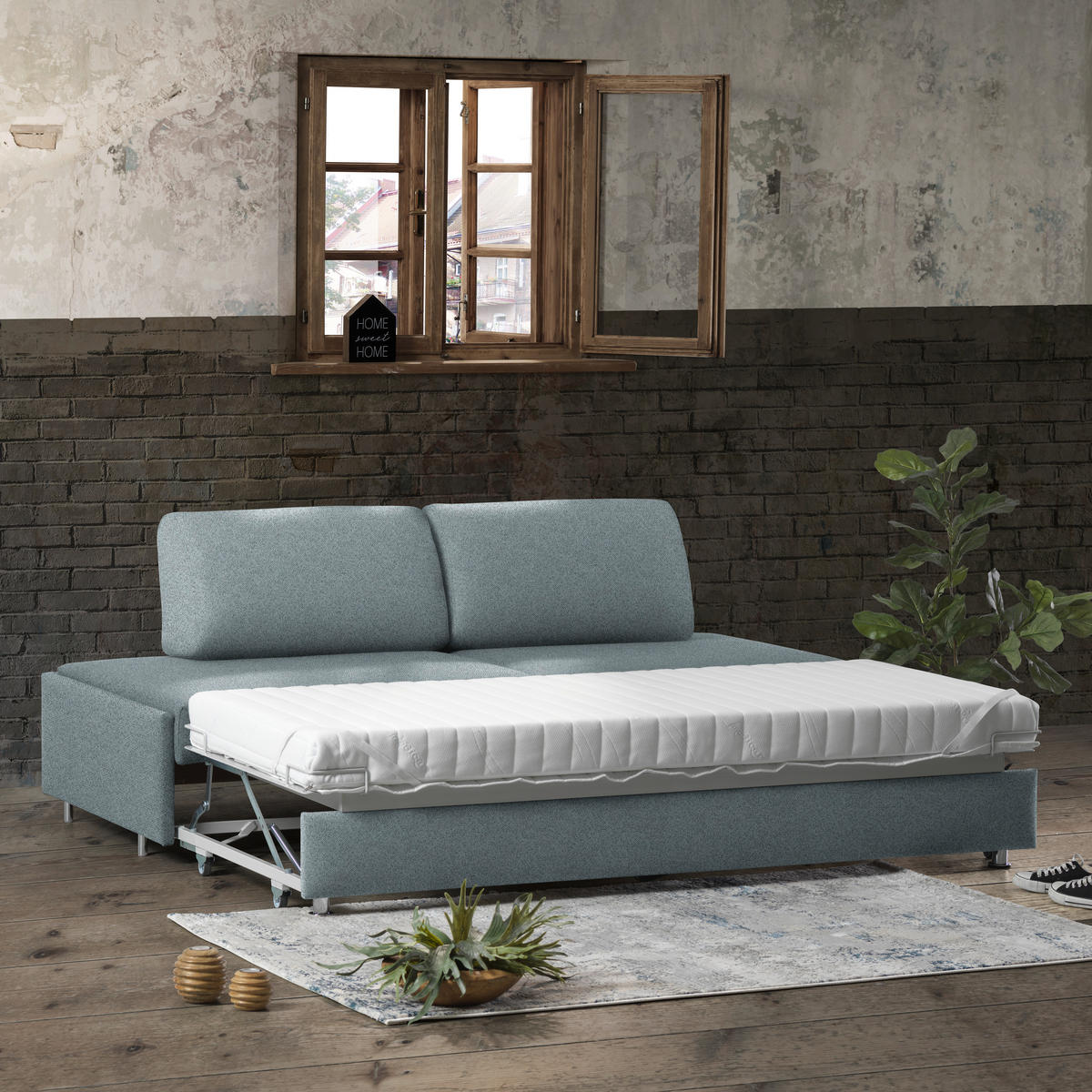 SCHLAFSOFA in Flachgewebe Blaugrau  - Chromfarben/Blaugrau, Design, Textil/Metall (212/84/100cm) - Bali