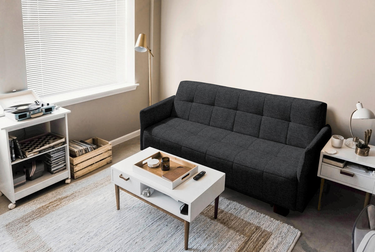 SCHLAFSOFA Dunkelgrau  - Dunkelgrau/Schwarz, Design, Textil/Metall (165/92/102cm) - Novel