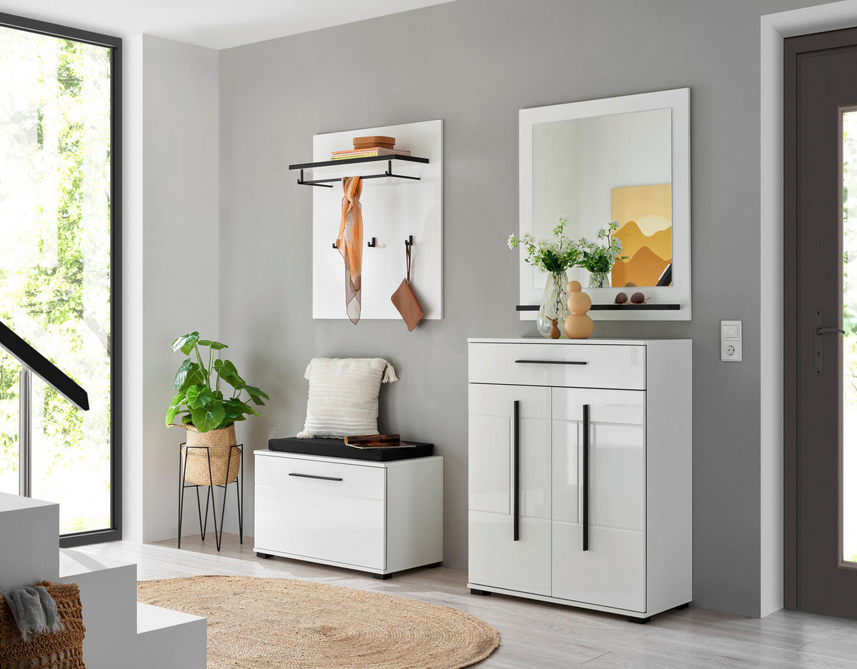 SCHUHSCHRANK  in 80/103/39 cm  - Weiß Hochglanz/Schwarz, MODERN, Holzwerkstoff/Kunststoff (80/103/39cm) - MID.YOU
