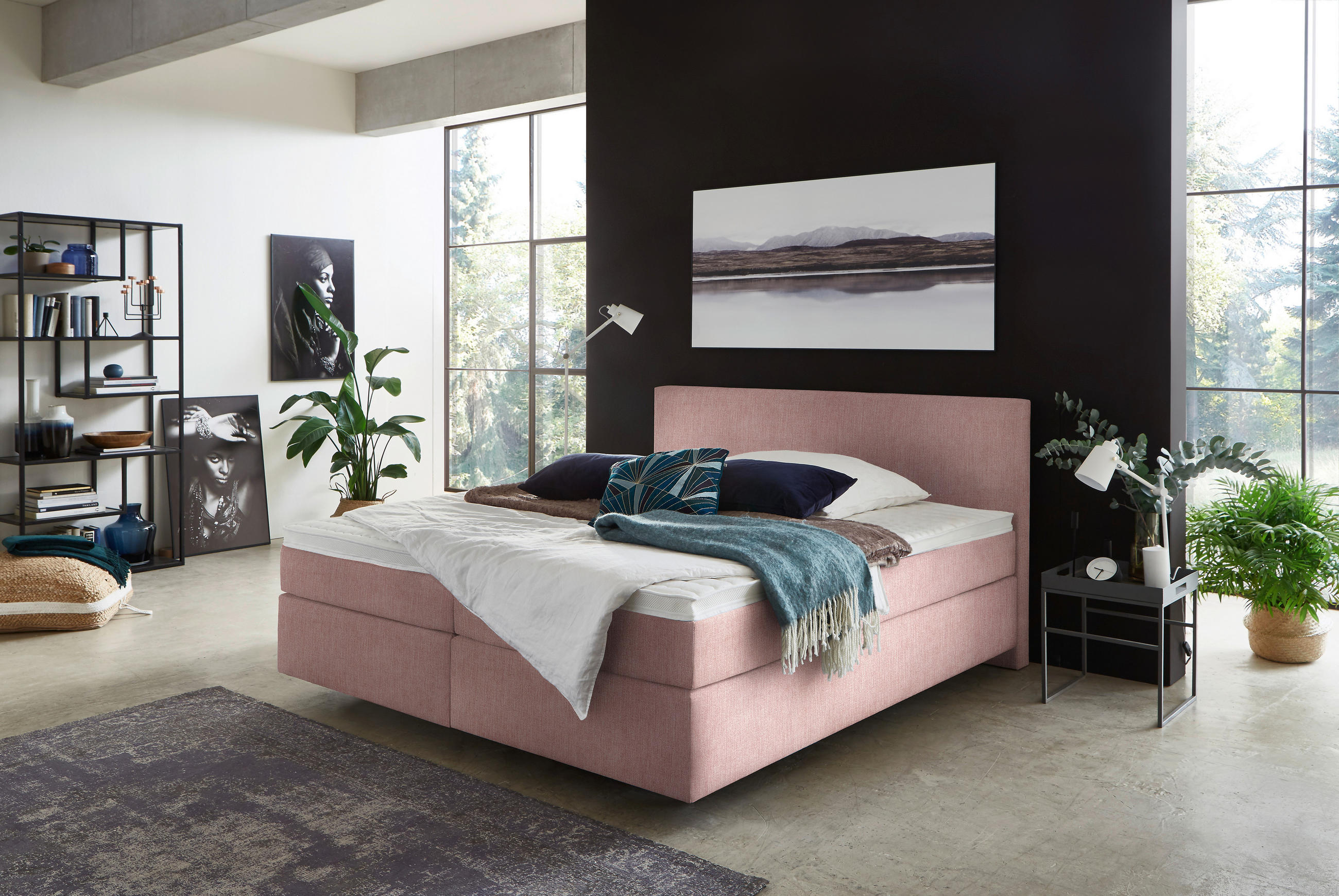 BOXSPRINGBETT 180/200 cm  in Rosa  - Schwarz/Rosa, Konventionell, Kunststoff/Textil (180/200cm) - Hom`in