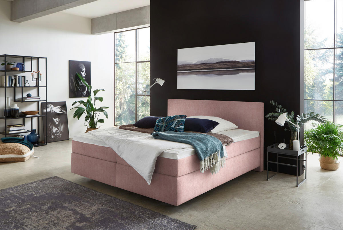 BOXSPRINGBETT 180/200 cm  in Rosa  - Schwarz/Rosa, Konventionell, Kunststoff/Textil (180/200cm) - Hom`in