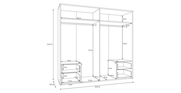 DREHTÜRENSCHRANK 224/214/60 cm,  in Weiß, Weiß Hochglanz, 4-türig  - Weiß Hochglanz/Weiß, Trend, Holzwerkstoff (224/214/60cm) - Carryhome