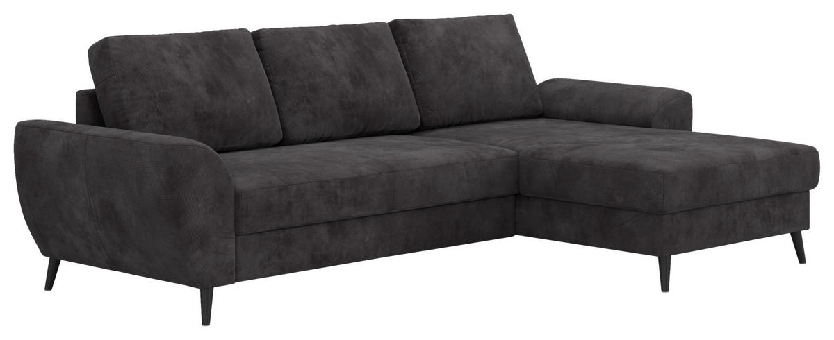ECKSOFA Chenille Schwarz  - Schwarz, Trend, Textil/Metall (255/154cm) - MID.YOU
