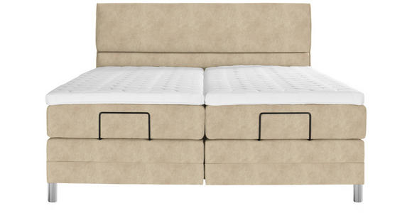 BOXSPRINGBETT 200/200 cm,  in Beige, Matratze, Topper, motorische Verstellbarkeit, Fernbedienung, H3 + H3 = fest  - Chromfarben/Beige, KONVENTIONELL, Kunststoff/Textil (200/200cm) - Voleo