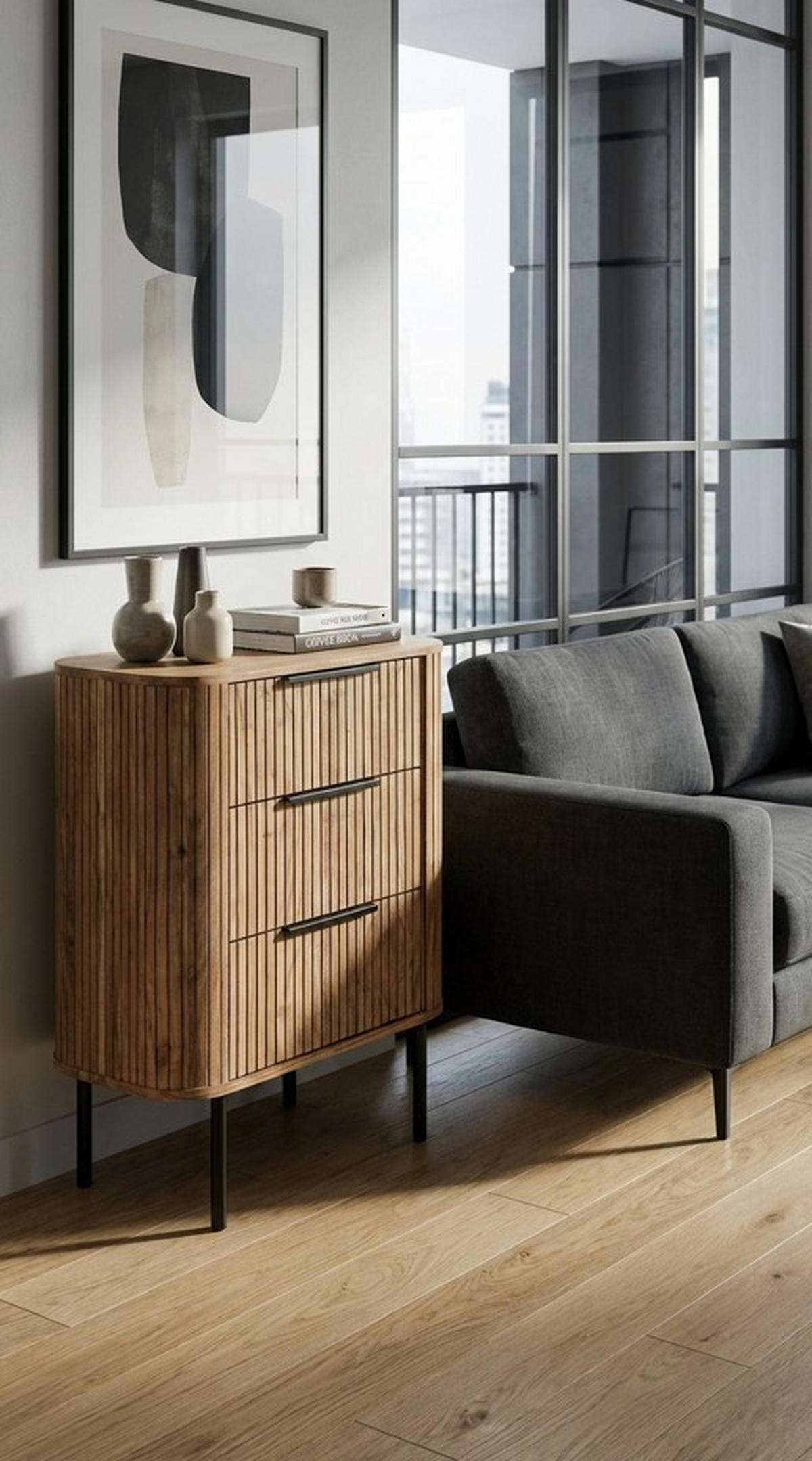 KOMMODE  in 58/80/45 cm  - Grau, KONVENTIONELL, Holz/Metall (58/80/45cm) - Livetastic