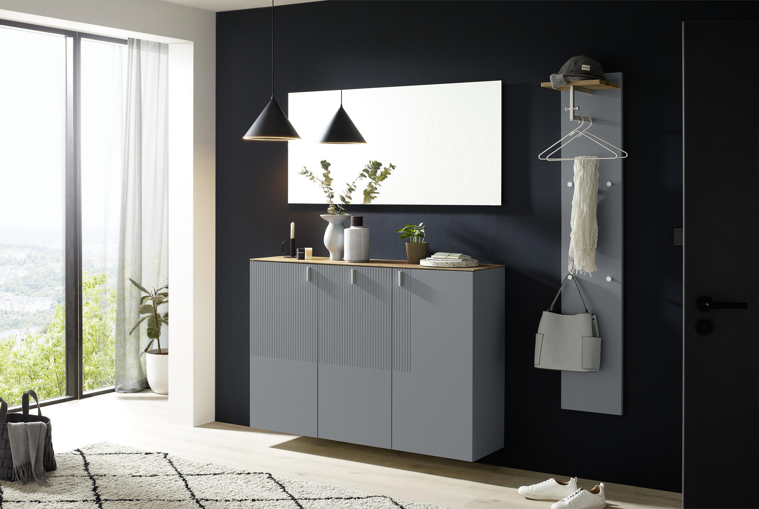 HÄNGESCHUHSCHRANK Eiche furniert Grau, Eichefarben  - Eichefarben/Grau, Design, Holz/Holzwerkstoff (139/94/36cm) - Dieter Knoll
