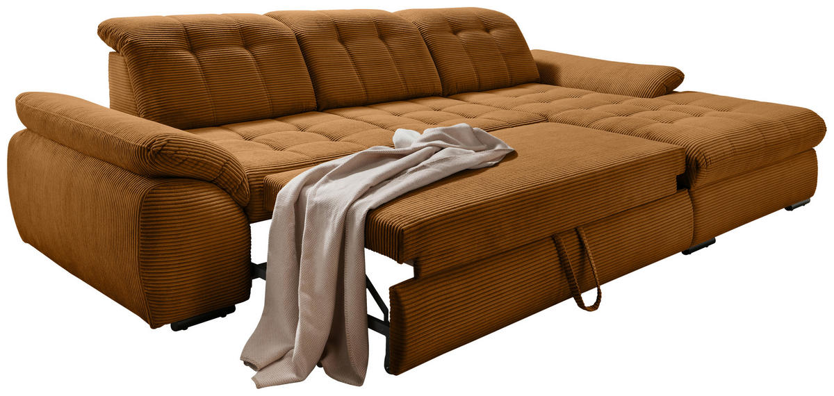 ECKSOFA in Cord Goldfarben  - Goldfarben/Schwarz, Modern, Textil/Metall (314/184cm) - Livetastic