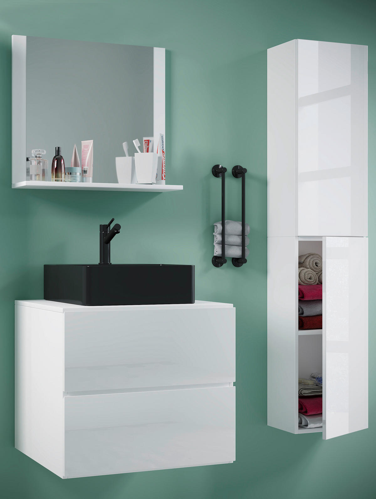 BADRUM 94 cm  - vit/svart, Modern, trämaterial/glas (94cm) - MID.YOU