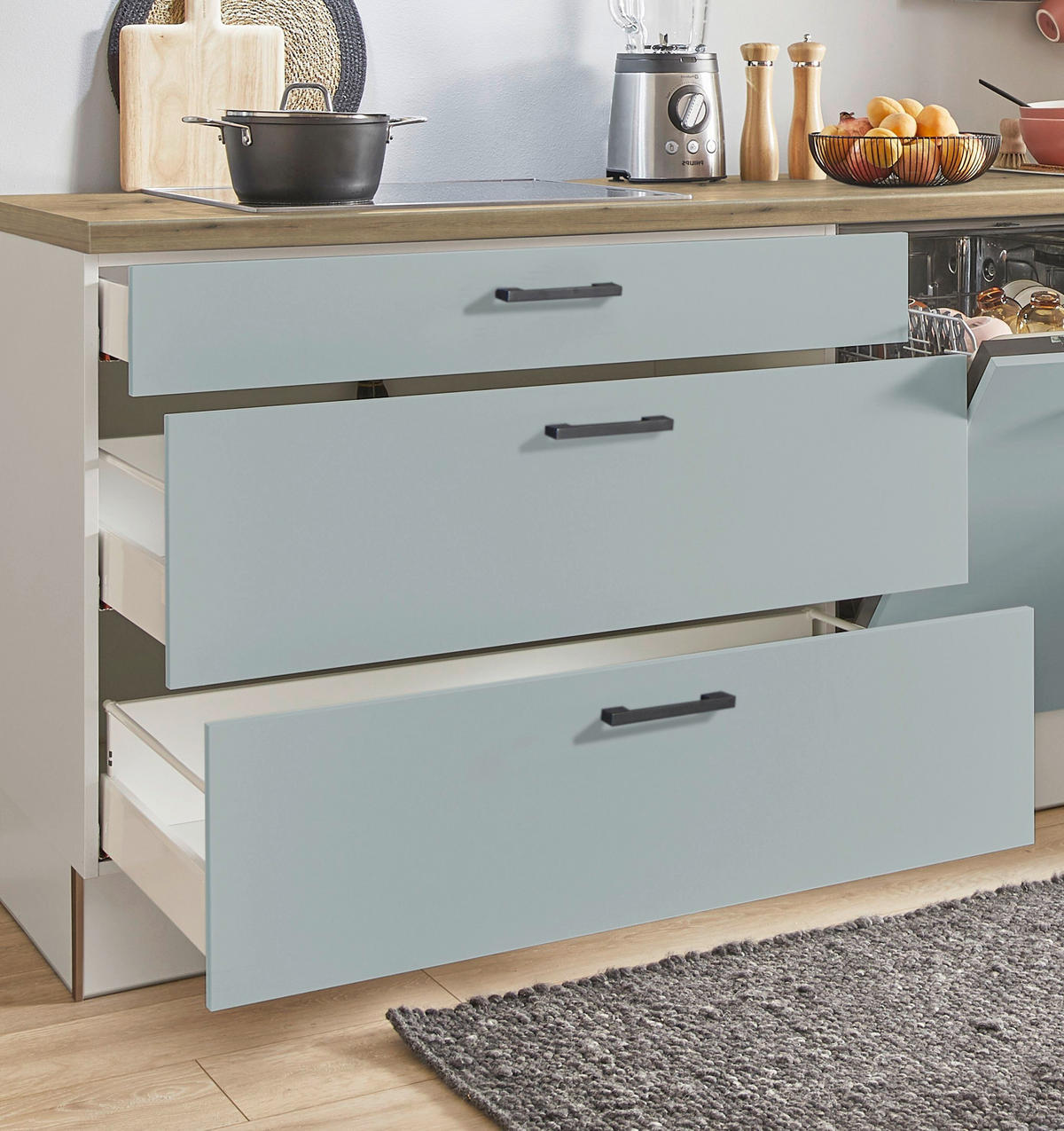 KÜCHENBLOCK PN 105 310 cm  in Eichefarben, Hellgrün, Kaschmir  - Kaschmir/Eichefarben, Design, Holzwerkstoff/Metall (310cm) - Pino
