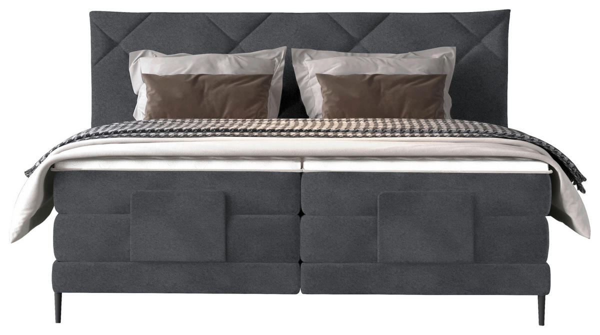 BOXSPRINGBETT 160/200 cm  in Dunkelgrau  - Dunkelgrau/Schwarz, Konventionell, Textil/Metall (160/200cm) - Esposa